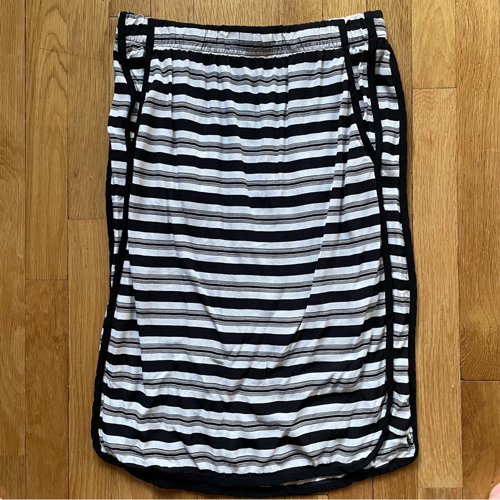 LOFT Black White and Grey Stripped Midi Skirt